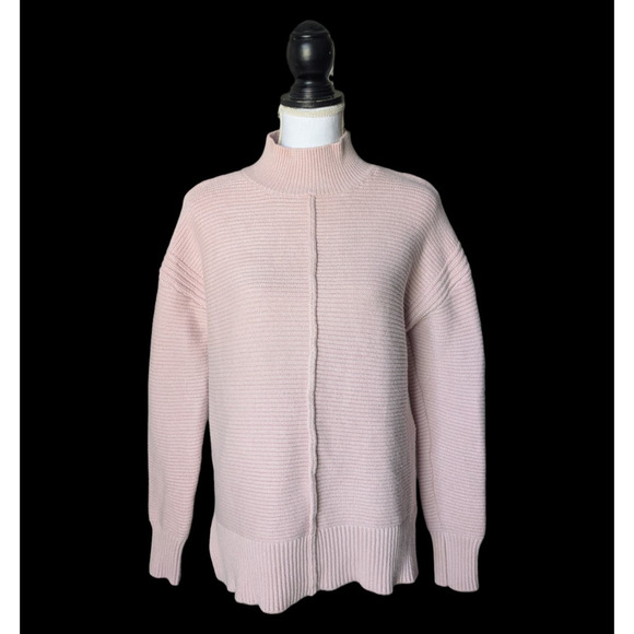 Evereve Foster Light Pink Mockneck Ribbed Sweater Size Small Chunky Fall Boho - Picture 2 of 5